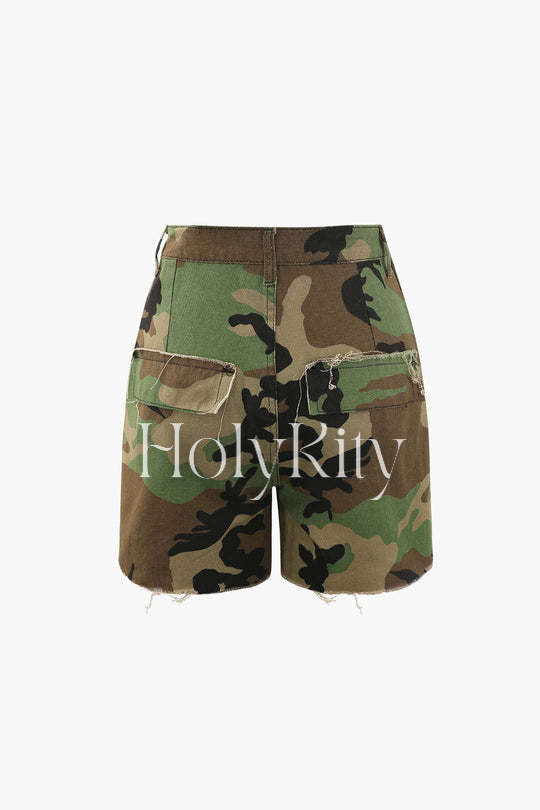 Camo Destroyed Cargo Shorts
