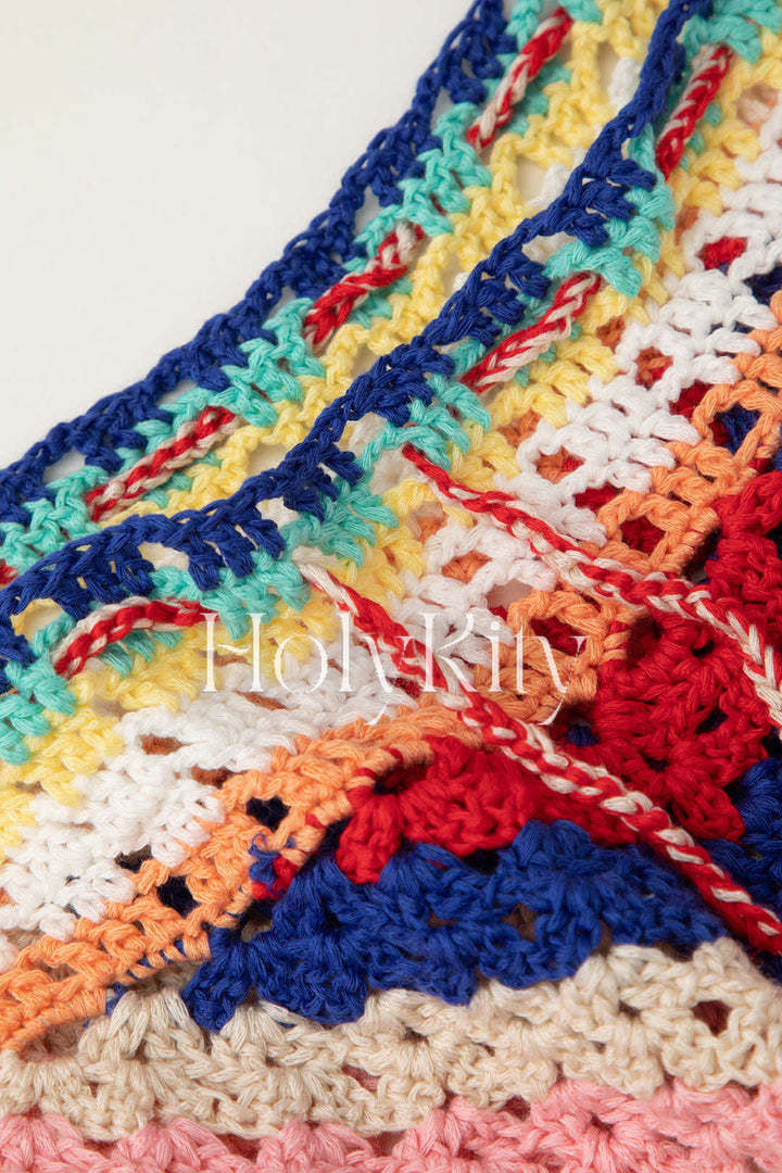 Rainbow Crochet Tie Waist Shorts