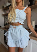 Skylight Ruffle - Striped Crop Top & Layered Shorts Set